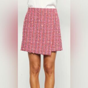 Skies Are Blue SAB Tweed Wrap Mini Skirt - Pink Multi Size XS